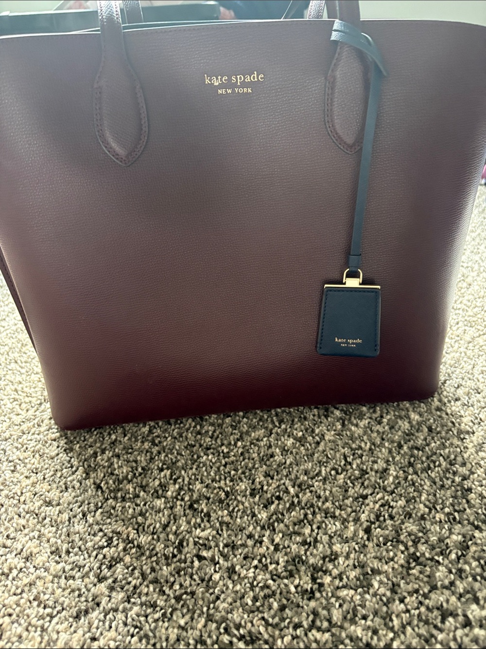 kate spade Burgundy Tote with Navy ID Tag